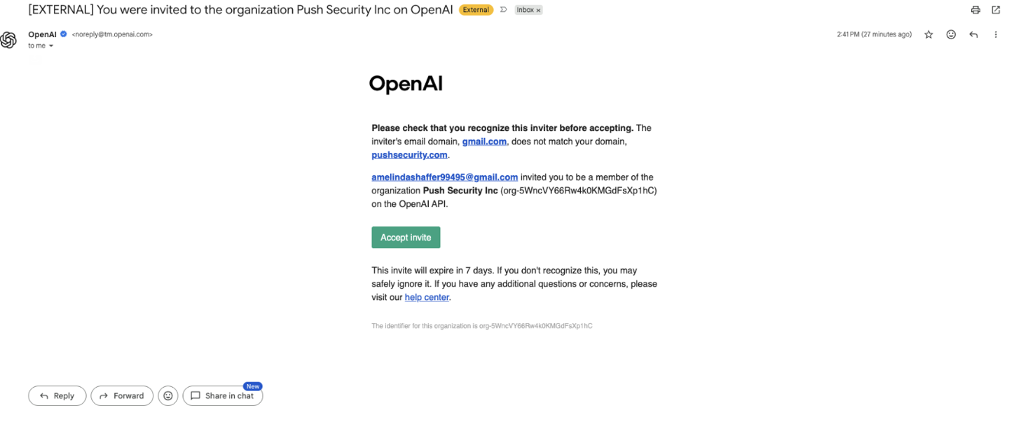 網上投注：安全公司曝光黑客濫用 OpenAI 組織邀請功能，對公司員工進行精準釣魚攻擊